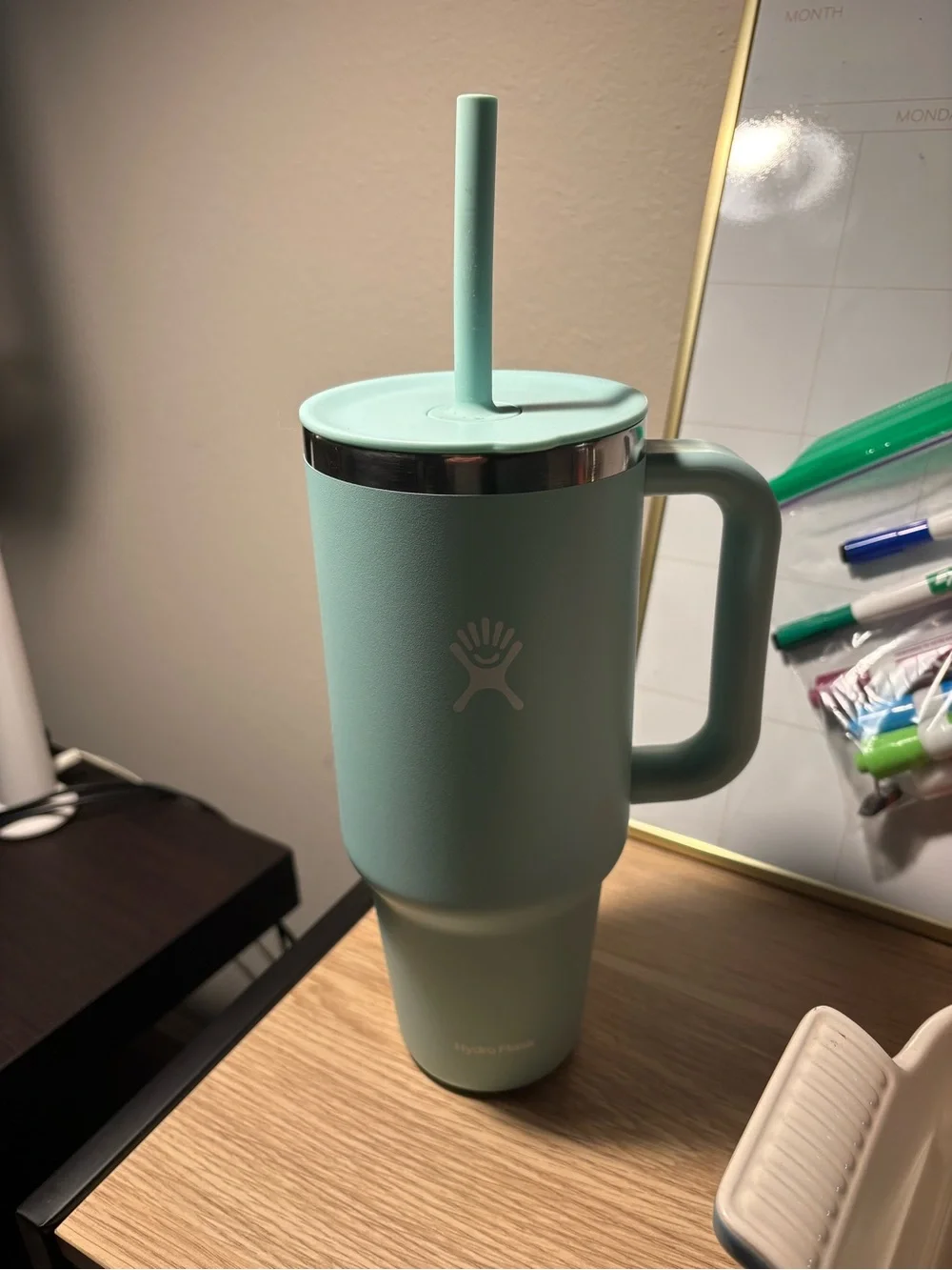 Hydro Flask Mint Green Travel Mug with Handle and Straw